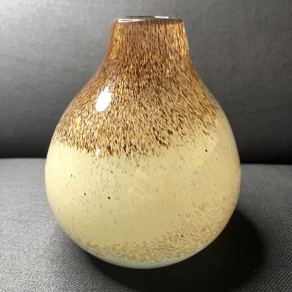 Vintage Abstract Hand-Blown Art Glass 6" Teardrop Vase - Speckled Design MCM